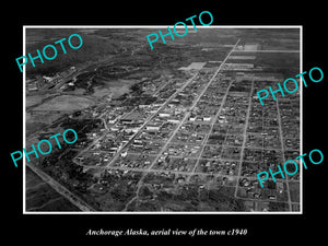 OLD LARGE HISTORIC PHOTO ANCHORAGE ALASKA, AERIAL VIEW OF THE TOWN c1940