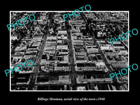 OLD LARGE HISTORIC PHOTO BILLINGS MONTANA, AERIAL VIEW OF THE TOWN c1940