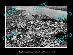 OLD LARGE HISTORIC PHOTO BRADENTON FLORIDA, AERIAL VIEW OF THE TOWN c1940