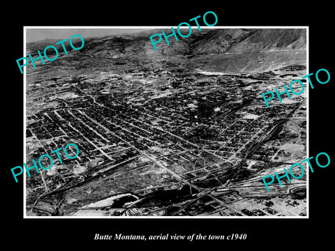 OLD LARGE HISTORIC PHOTO BUTTE MONTANA, AERIAL VIEW OF THE TOWN c1940