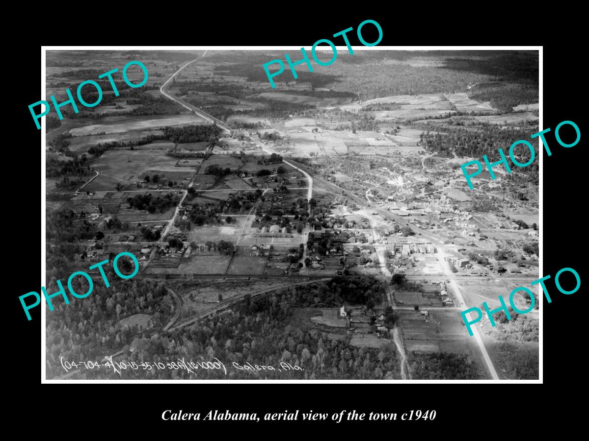 OLD LARGE HISTORIC PHOTO CALERA ALABAMA, AERIAL VIEW OF THE TOWN c1940