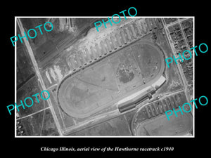 OLD LARGE HISTORIC PHOTO CHICAGO ILLINOIS, AERIAL VIEW HAWTHORNE RACETRACK c1940