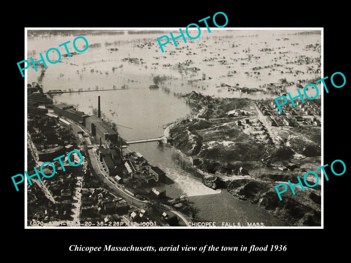 OLD LARGE HISTORIC PHOTO CHICOPEE MASSACHUSETTS, AERIAL VIEW OF THE TOWN c1936