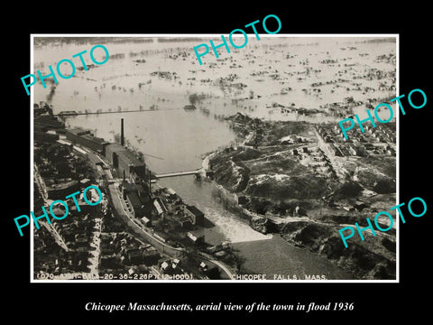 OLD LARGE HISTORIC PHOTO CHICOPEE MASSACHUSETTS, AERIAL VIEW OF THE TOWN c1936