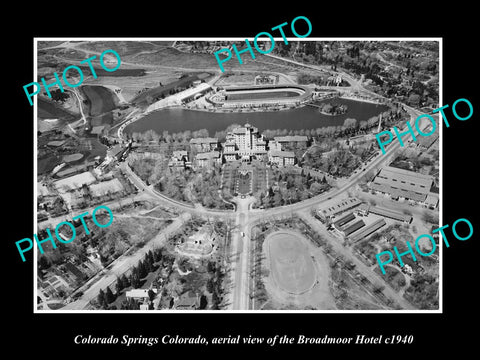 OLD LARGE HISTORIC PHOTO COLORADO SPRINGS CO, AERIAL VIEW BROADMOOR HOTEL c1940