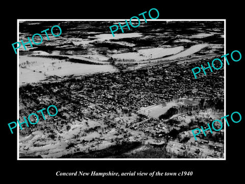 OLD LARGE HISTORIC PHOTO CONCORD NEW HAMPSHIRE, AERIAL VIEW OF THE TOWN c1940