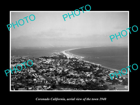 OLD LARGE HISTORIC PHOTO CORONADO CALIFORNIA, AERIAL VIEW OF THE TOWN c1940 1