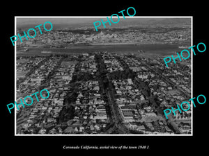 OLD LARGE HISTORIC PHOTO CORONADO CALIFORNIA, AERIAL VIEW OF THE TOWN c1940 2