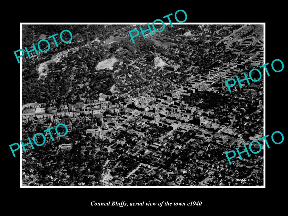 OLD LARGE HISTORIC PHOTO COUNCIL BLUFFS IOWA, AERIAL VIEW OF THE TOWN c1940 1