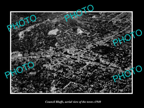 OLD LARGE HISTORIC PHOTO COUNCIL BLUFFS IOWA, AERIAL VIEW OF THE TOWN c1940 1