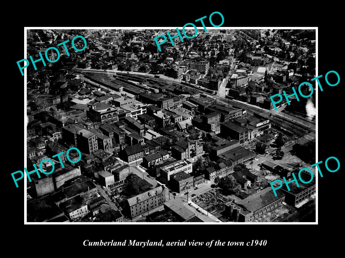 OLD LARGE HISTORIC PHOTO CUMBERLAND MARYLAND, AERIAL VIEW OF THE TOWN c1940