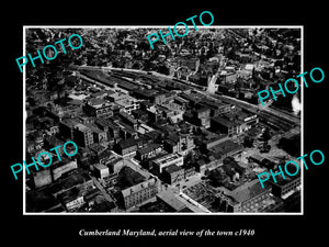 OLD LARGE HISTORIC PHOTO CUMBERLAND MARYLAND, AERIAL VIEW OF THE TOWN c1940