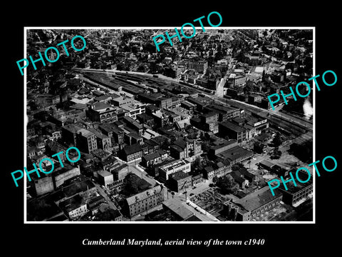 OLD LARGE HISTORIC PHOTO CUMBERLAND MARYLAND, AERIAL VIEW OF THE TOWN c1940