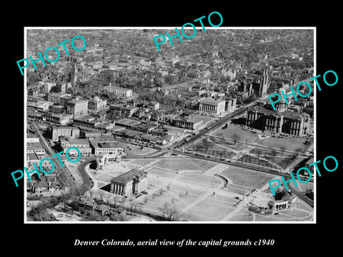 OLD LARGE HISTORIC PHOTO DENVER COLORADO, AERIAL VIEW OF CAPITOL GROUNDS c1940