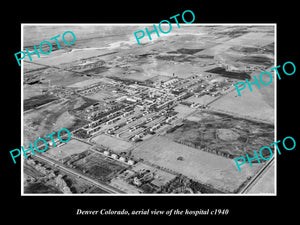 OLD LARGE HISTORIC PHOTO DENVER COLORADO, AERIAL VIEW OF THE HOSPITAL c1940