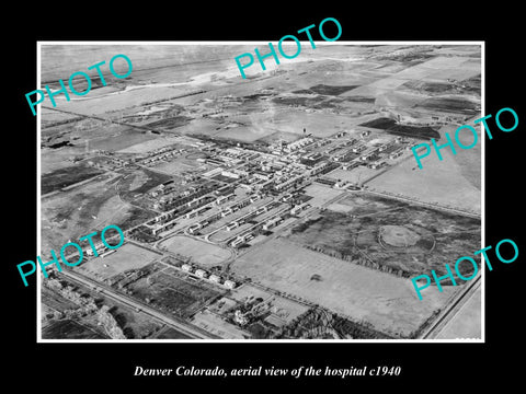 OLD LARGE HISTORIC PHOTO DENVER COLORADO, AERIAL VIEW OF THE HOSPITAL c1940