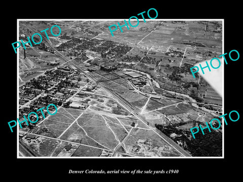 OLD LARGE HISTORIC PHOTO DENVER COLORADO, AERIAL VIEW OF SALE YARDS c1940