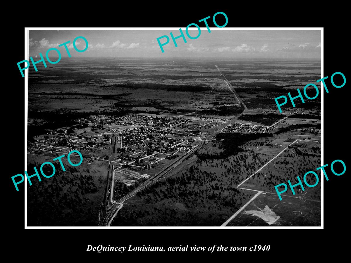 OLD LARGE HISTORIC PHOTO DeQUINCEY LOUISIANA, AERIAL VIEW OF THE TOWN c1940