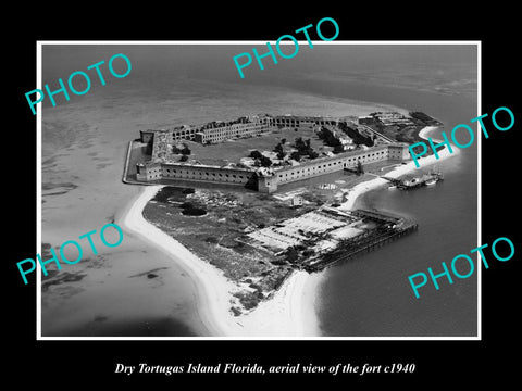 OLD LARGE HISTORIC PHOTO DRY TORTUGAS ISLAND FLORIDA, AERIAL VIEW OF FORT c1940