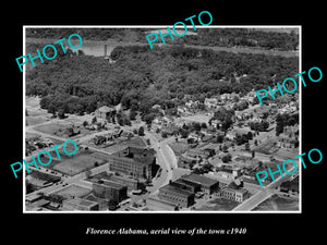 OLD LARGE HISTORIC PHOTO FLORENCE ALABAMA, AERIAL VIEW OF THE TOWN c1940