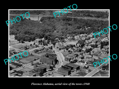 OLD LARGE HISTORIC PHOTO FLORENCE ALABAMA, AERIAL VIEW OF THE TOWN c1940