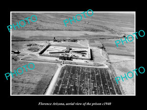 OLD LARGE HISTORIC PHOTO FLORENCE ARIZONA, AERIAL VIEW OF THE PRISON c1940