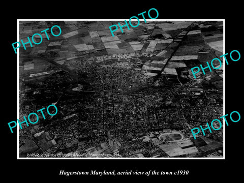 OLD LARGE HISTORIC PHOTO HAGERSTOWN MARYLAND, AERIAL VIEW OF THE TOWN c1930