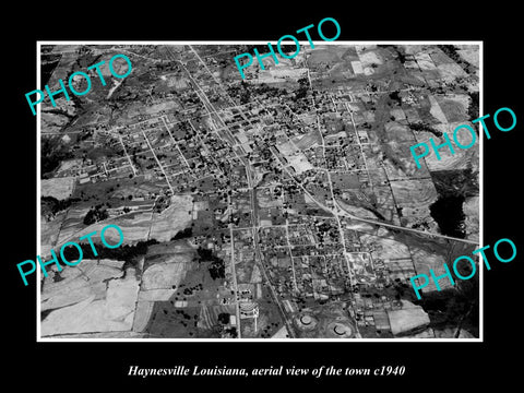 OLD LARGE HISTORIC PHOTO HAYNESVILLE LOUISIANA, AERIAL VIEW OF THE TOWN c1940