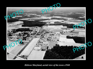 OLD LARGE HISTORIC PHOTO HEBRON MARYLAND, AERIAL VIEW OF THE TOWN c1940