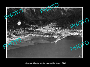 OLD LARGE HISTORIC PHOTO JUNEAU ALASKA, AERIAL VIEW OF THE TOWN c1940