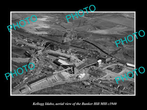 OLD LARGE HISTORIC PHOTO KELLOGG IDAHO, AERIAL VIEW BUNKER HILL MILL c1940