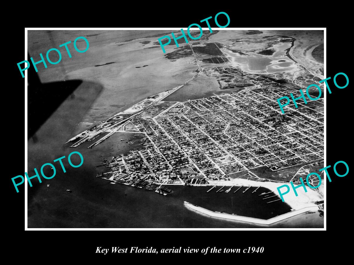 OLD LARGE HISTORIC PHOTO KEY WEST FLORIDA, AERIAL VIEW OF THE TOWN c1940 1