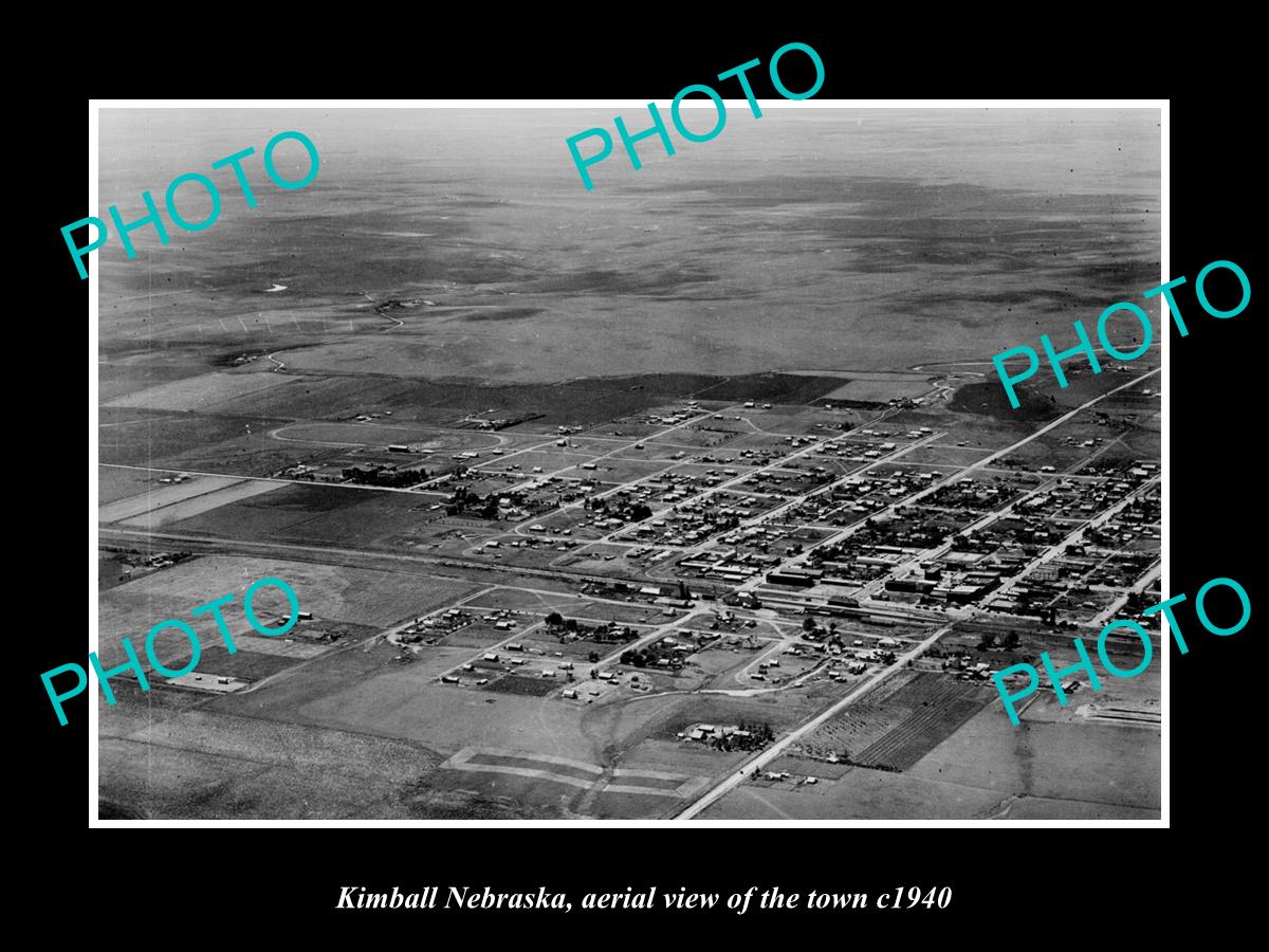 OLD LARGE HISTORIC PHOTO KIMBALL NEBRASKA, AERIAL VIEW OF THE TOWN c1940