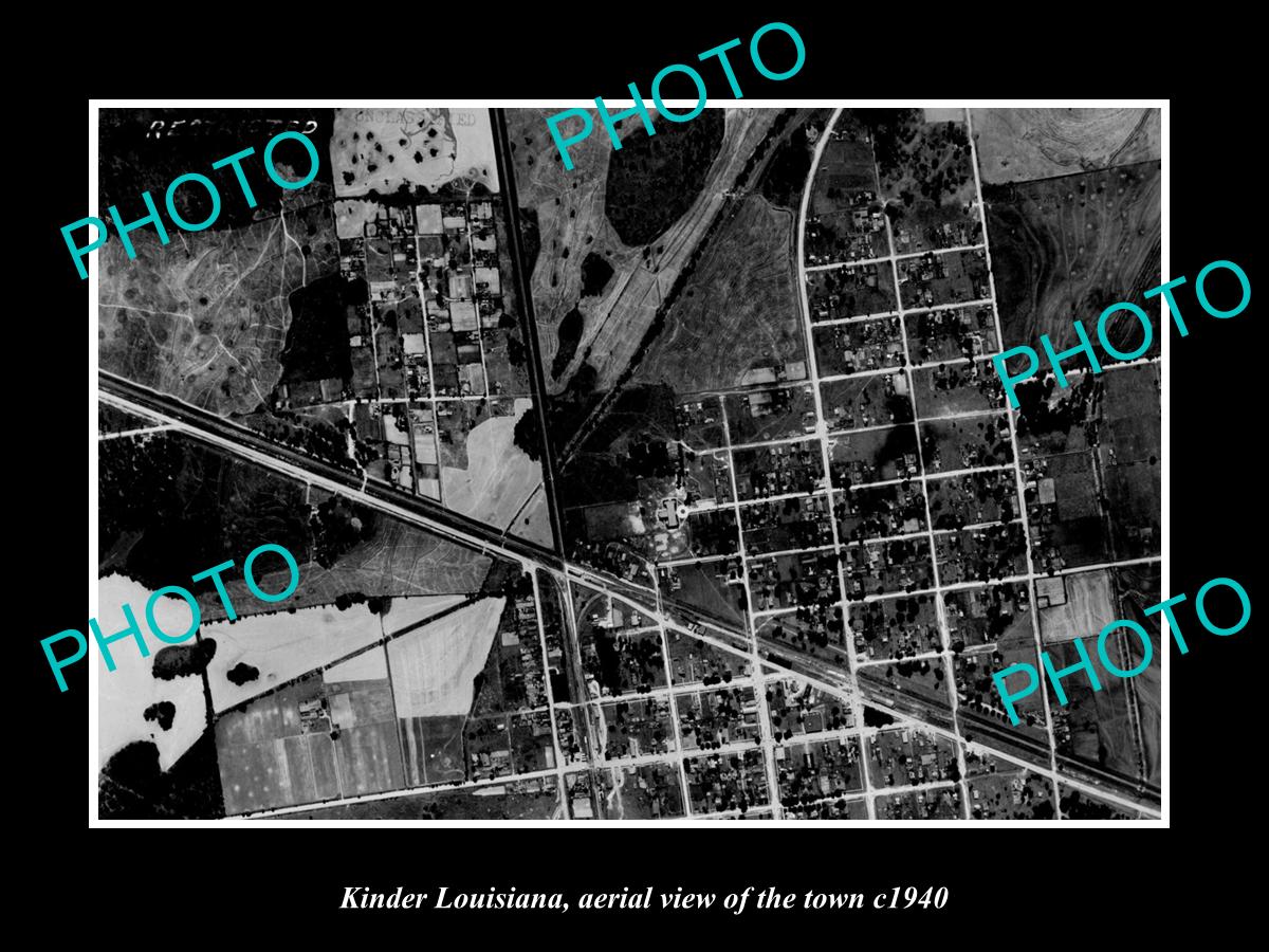 OLD LARGE HISTORIC PHOTO KINDER LOUISIANA, AERIAL VIEW OF THE TOWN c1940