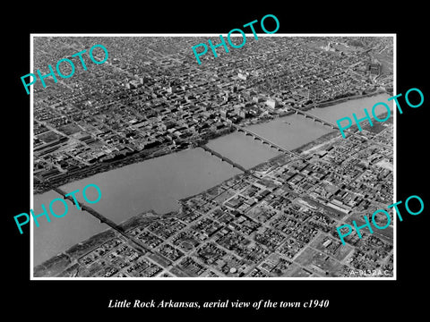 OLD LARGE HISTORIC PHOTO LITTLE ROCK ARKANSAS, AERIAL VIEW OF THE TOWN c1940