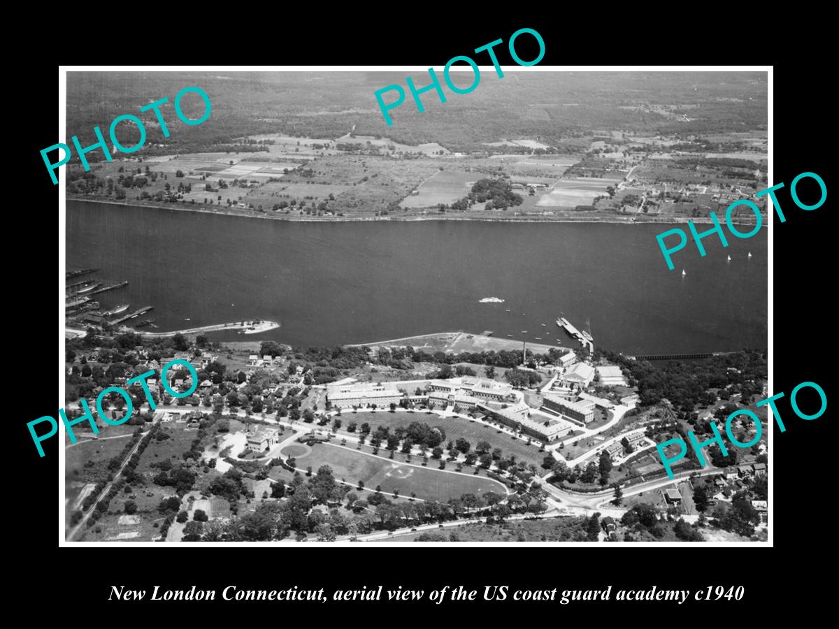 OLD LARGE HISTORIC PHOTO NEW LONDON CONNECTICUT, AERIAL VIEW COAST GUARD c1940