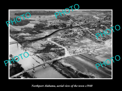 OLD LARGE HISTORIC PHOTO NORTHPORT ALABAMA, AERIAL VIEW OF THE TOWN c1940