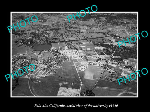 OLD LARGE HISTORIC PHOTO PALO ALTO CALIFORNIA, AERIAL VIEW OF UNIVERSITY c1940