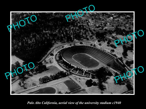 OLD LARGE HISTORIC PHOTO PALO ALTO CALIFORNIA, AERIAL VIEW OF STADIUM c1940