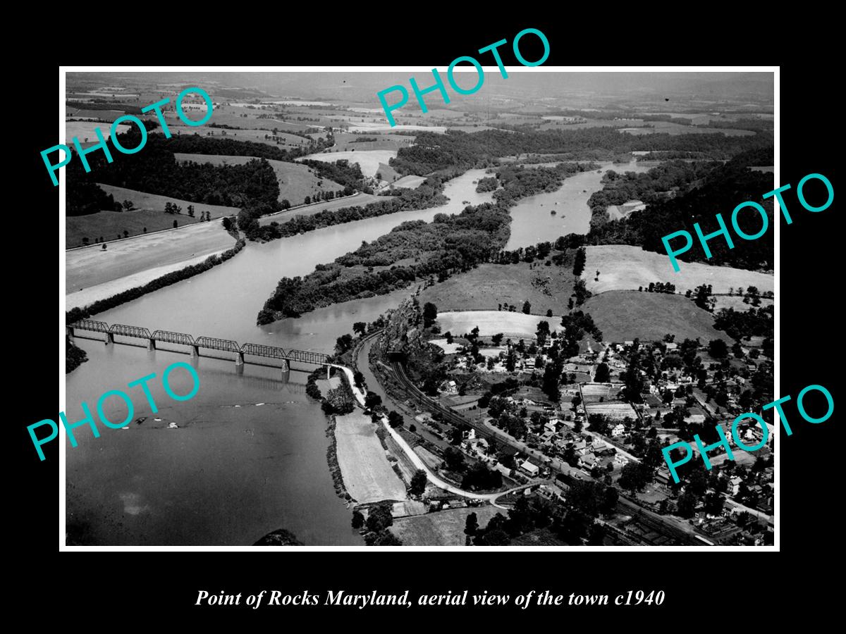 OLD LARGE HISTORIC PHOTO POINT OF ROCKS MARYLAND, AERIAL VIEW OF THE TOWN c1940