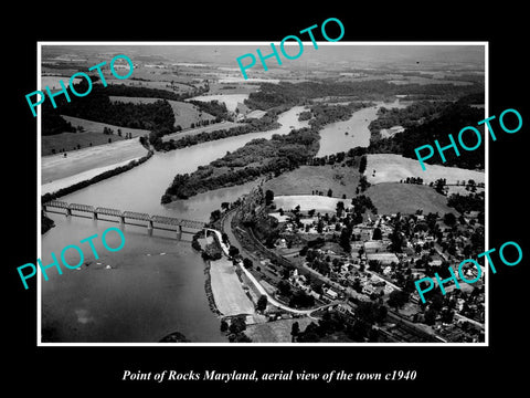 OLD LARGE HISTORIC PHOTO POINT OF ROCKS MARYLAND, AERIAL VIEW OF THE TOWN c1940