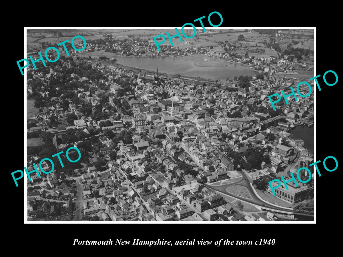 OLD LARGE HISTORIC PHOTO PORTSMOUTH NEW HAMPSHIRE, AERIAL VIEW OF THE TOWN c1940