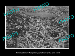 OLD LARGE HISTORIC PHOTO PORTSMOUTH NEW HAMPSHIRE, AERIAL VIEW OF THE TOWN c1940