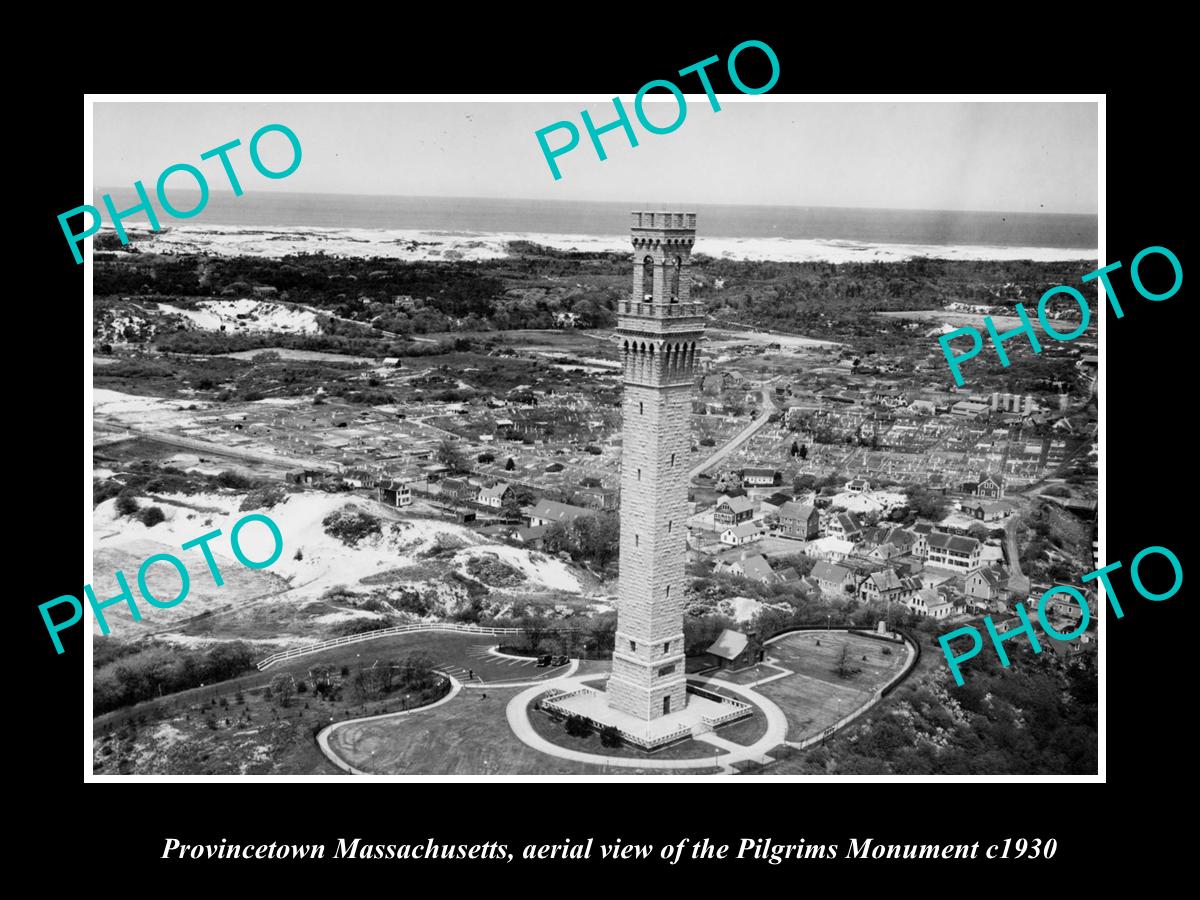 OLD LARGE HISTORIC PHOTO PROVINCETOWN MASSACHUSETTS, AERIAL VIEW OF TOWN c1930