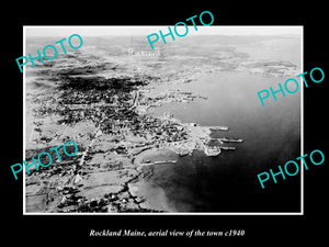 OLD LARGE HISTORIC PHOTO ROCKLAND MAINE, AERIAL VIEW OF THE TOWN c1940