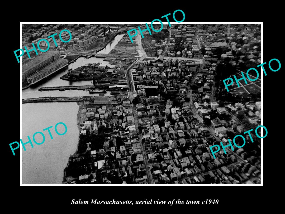 OLD LARGE HISTORIC PHOTO SALEM MASSACHUSETTS, AERIAL VIEW OF THE TOWN c1940