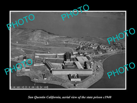 OLD LARGE HISTORIC PHOTO SAN QUENTIN CALIFORNIA, AERIAL VIEW OF THE PRISON c1940