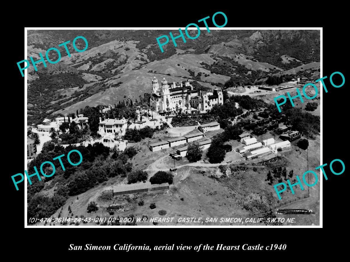 OLD LARGE HISTORIC PHOTO SAN SIMEON CALIFORNIA, AERIAL VIEW HEARST CASTLE c1940