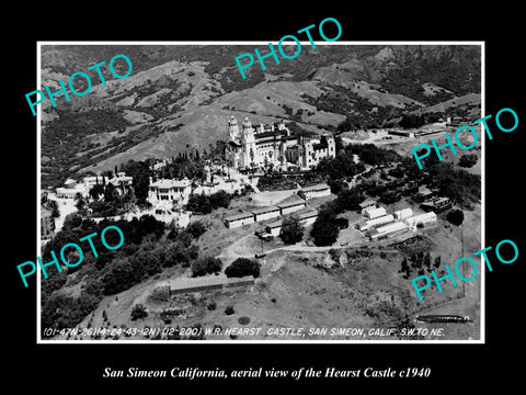 OLD LARGE HISTORIC PHOTO SAN SIMEON CALIFORNIA, AERIAL VIEW HEARST CASTLE c1940