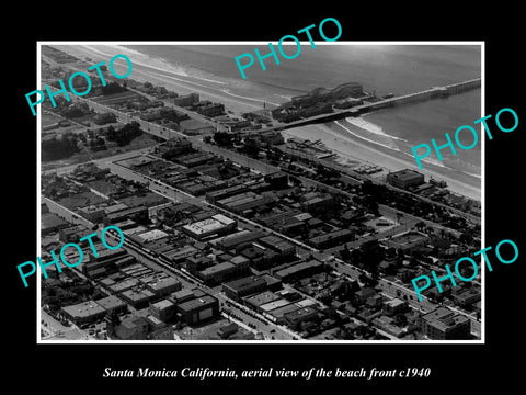 OLD LARGE HISTORIC PHOTO SANTA MONICA CALIFORNIA, AERIAL VIEW BEACH FRONT c1940